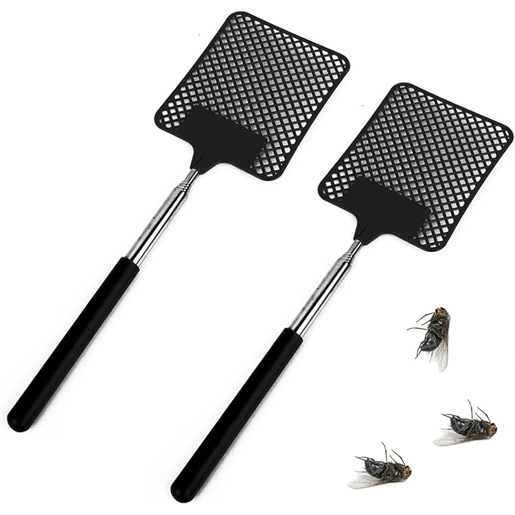 2 Tapettes à Mouches Télescopiques 75cm - Anti Insectes Manuelle - Intérieur/Extérieur