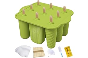 Nenkarn Silicone Popsicle Molds, Ice Pop Moulds, Ice Lolly Moulds with Sticks, Ice Popsicle Maker-BPA Free with 50 Sticks, 50 Bags, 50 Tie Wraps, Brush and Funnel (Green, 9 Cavities)