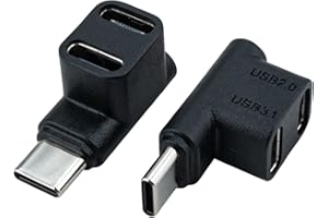 Leehitech 2 Pack 100W USB C Branch Adapter, 10Gbps 2 in 1 Right Angle USB C Male to (USB 2.0 C Female+USB 3.1 C Female) Splitter 20V/5A Safe Charging for iPhone 16/15, MacBook, Laptops, Tablets