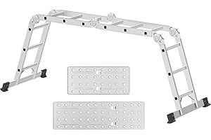 ‎AMHANCIBLE AMHANCIBLE Mehrzweckleiter, Leiter, 3.4M Aluleiter, 4 x 3 Stufen, Trittleiter, Haushaltsleiter, bis 150 kg,12 Stufen, in 6 Positionen, TÜV/GS Zertifiziert, Anti-Rutsch, Stabil und Robust EBAL01SV