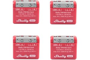 Shelly 1PM Mini Gen4, WLAN-betriebener Smart-Relaisschalter, 1 Kanal, 8A, Leistungsmessung, Hausautomation, Kein Hub Erforderlich, Alexa, Apple HomeKit & Google Home, Zigbee & Matter (4 Stück)