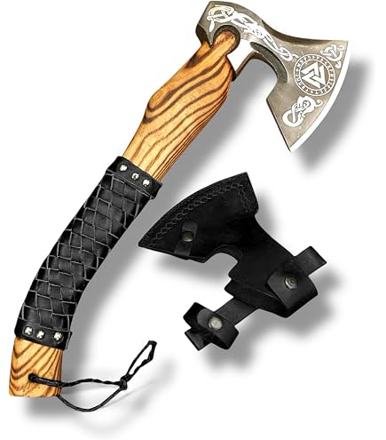 Hache Viking Décorative - Lame Acier, Manche Bois, étui Inclus - Cadeau Fan De Culture Nordique, Cosplay, LARP