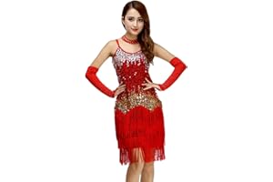 Grouptap 1920 Gatsby latin women dance sequin tassel fancy 1930 skirt dress black/red/yellow salsa samba rumba ladies size 6/8/10/12
