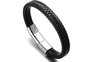 HALUKAKAH Men's Leather Bracelet ● Solo ● Double Braided in Striking Black Brown with Stylish Titanium Magnetic Clasp - Length 8.46" (21.5cm) - Comes with a Giftbox
