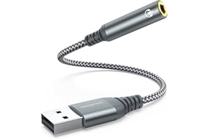 MCSPER USB to 3.5mm Jack Audio Adapter,External Sound Card USB-A to Audio Jack Adapter with Aux Stereo Converter Compatible with Headset,PC Windows,Laptop Mac, Desktops, Linux, PS4 and More Device (Grey)