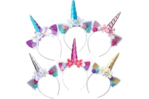 JOKILY 6 Stück Einhorn Stirnband, Einhorn Haarreif, Einhorn Geburtstag Haarreif, Einhornhaarreif Mädchen, Einhorn Haarreif Kinder, Haarschmuck für Geburtstag Geschenk Karneval,Ostern Geburtstag Party