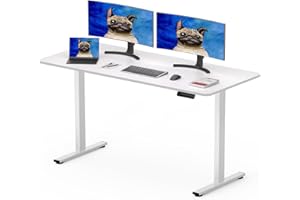 SANODESK 120 x 60cm Electric Standing Desk ONE PIECE Height Adjustable Desk Sit Stand Table Home Office Desk with Memory Smart Pannel for Work (White Frame+White Desktop)