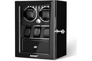 DUKWIN Watch Winder for 2/4/6/8 Automatic Watches,Lockable Watch Winders with Watch and Jewelry Storages, Super Quiet Mabuchi Motor with High-Gloss Piano Lacquer Finish,Built-in Illumination