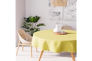 Soleil d'ocre, Alix Nappe Ronde Anti-tâches, Polyester, Vert Citron, Diamètre 180 cm