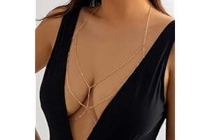 Clataly Bikini Bra Body Chain Sexy Cross Breast Chain Lingerie Necklace Accessories Nightclub Jewelry Adjustable for Women Girls (Gold)