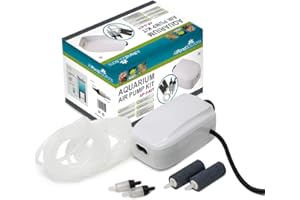 AllPondSolutions Aquarium Air Pump For Coldwater or Tropical Fish Tanks 90 to 700 Litres - 1-4 Outlets - Ultra Quiet Oxygen Pump - Includes Airline Non-Return Valves and Air Stones - Complete Kit
