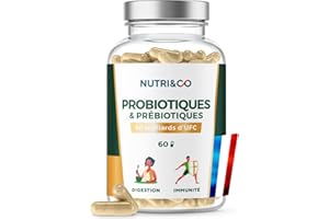NUTRI & CO Probiotique Flore Intestinale - 60 Milliards UFC/jour - 9 Souches dont 2 Lactobacillus Brevetées - 60 Gélules Gastro-Résistantes aux Enzymes Digestives - Conditionné en France