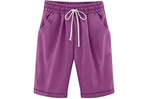 Blingko Shorts Et Bermudas Femme Fluide Léger Shorts Et Bermudas Yoga Fitness Jogging Gym Pantalon de Plage Loisir élastique Sport Jogging LâChe Couleur Unie Short d'été avec Poches Pantalon Court