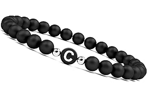 GD GOOD.designs EST. 2015 Bracciale con Iniziale - Braccialetto Uomo e Donna con Lettera I Perline in onice Nero - Bracciali iniziali e' il regalo perfetto