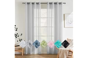 EMEMA Cortinas Poliéster Translucida de Dormitorio Moderno Ojales Cortina Ventana Visillos Salon para Sala Cuarto Dormitorio Comedor Cocina Salón de 2 Unidades 140 X 200cm Gris