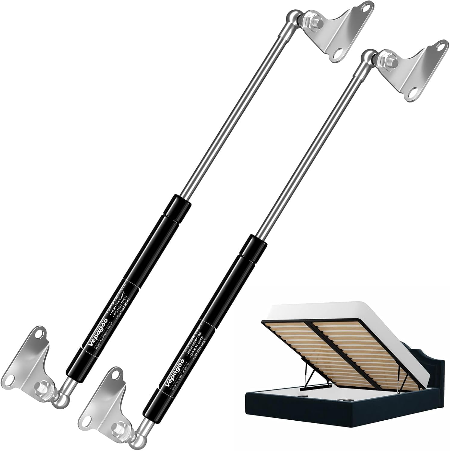 Vepagoo 500MM 890N/200lb Gas Struts Universal adjustable 20inch Lift Support Springs with Mounting Kit for Ottoman Bed, Heavy lid, Floor Hatch Door (fit 72kg-99kg lid), 2PCS