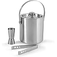 finality Double Walled Stainless Steel Insulated Ice Bucket with Lid and Ice Tong and peg Measure [1.5 Liter] | Keeps Ice Cold for 6 h | Great bar Tools for Home bar Accessories, Mini bar, Wine