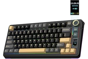 EPOMAKER X Aula EA75 MAX Teclado Mecánico Inalámbrico para Juegos con Pantalla y Perilla, 5000mAh, Hot-Swap, RGB, Teclas PBT,Gasket Suave, Teclado Mecánico del 75%,Formato US (Negro, Silent Switch)