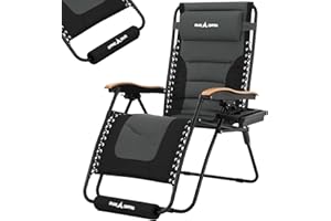 UDPATIO Padded Zero Gravity Folding Reclining Chair with Adjustable Headrest, Sun Lounger with Cup Holder, Foot Pad for Patio Garden Beach Camping Outdoor, Supports 200kg Grey