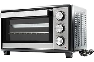 BEHOME Forno Elettrico Ventilato Piccolo 30L da tavolo, Temperatura fino a 230°, Timer 60 min, Forno elettrico da tavolo con griglia, teglia e sollevatore griglia inclusi, antiaderente, doppio vetro