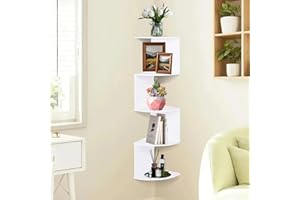 powerking Étagère d'angle murale à 5 niveaux, étagère d'angle flottante, bibliothèque de rangement pour salon, chambre, salle de bain, maison, bureau, petits espaces décoratifs