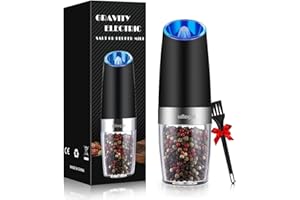 sdlogal Gravity Electric Pepper Mill, Automatic Salt Grinder Battery Operated, Spice Shaker with Blue Light, Adjustable Coarseness, One Handed Operation, Use for Salt, Pepper, Cumin, Sesame
