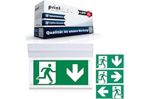 ‎PRINT-KLEX GMBH & CO.KG LED Notleuchte 2W Aufputz 6000K - Kaltweiß Notausgang Notausgangsleuchte Fluchtwegbeleuchtung Decke Wand inklusive Piktogramme - Pfeil Links Rechts Unten