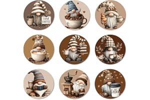ANATTASOUL 9 Pièces Dessous de Verre Peinture, GNOME Café sous Verres Peinture Coasters, sous-Verres en Bois Couleurs, Été Dessous de Verre Rond pour Maison, Bar, Bureau