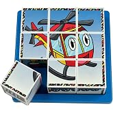 K&Uuml;PSS Neşeli Taşıtlar Puzzle - (9 K&uuml;p 6 Yapboz) - Gemi/Helikopter/Tren/Roket/Ufo/Balon