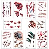 disfraz zombie thriller 【Múltiples patrones】 Un conjunto de 10 hojas de pegatinas de Halloween, cada hoja tiene varios patrones, estos tatuajes temporales satisfarán tus peticiones, estas pegatinas se pueden pegar en tus brazos, hombros y cualquier otra parte de tu cuerpo.