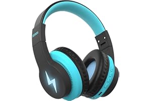 Seenda Kids Bluetooth Headphones, 3 Cool LED Lights Modes Kids Foldable Headphones Over Ear with 85dB/94dB Volume Limited Wireless/Wired Headset for PC TV Tablet School Airplane, Black and Blue