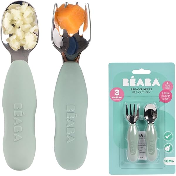 Coffret Repas Bébé Béaba En Inox - 3 Pièces (assiette, Bol, Verre) - Compatible Micro-ondes Et Lave-vaisselle - Vert Sage
