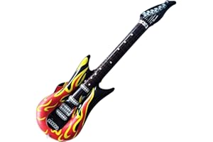 VILAGI Inflatable Guitar Blow up Guitar Rock Flame Design Rock Star Fancy Dress Inflatable Guitar Kids Adults 106cm Guitars Toys 80s 90s Musical Parties Props Instruments Carnival Accessories Decorations