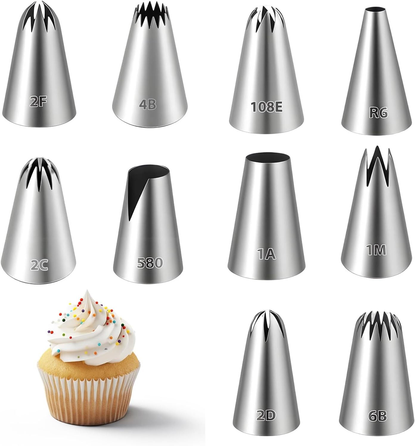 Dargkwn Boquillas Manga Pastelera Profesionales, 10 Piezas Boquillas Pasteleras Grandes de Acero Inoxidable para Decoración de Pasteles, Cupcakes y Galletas, Puntas de Glaseado sin Costuras