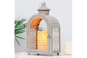 TRIROCKS Memorial Lantern 29cm High Walk Beside Us Memorial Remembrance Lantern with Love Pattern Bereavement Sympathy Gift for Funeral Memorial Service Loss of Loved One (Grey, Without Candle)