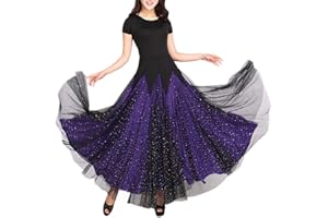 DAIHAN Damen Latein Tanzkostüme Lyrisches Tango-Kleid Lange/Kurze Ärmel Ballett-Tanzkleid Rockabilly Ballsaal Praxis Walzer Mesh-Paillettennähte Big-Swing-Kleid
