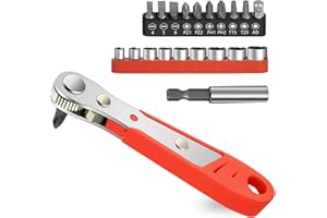 OSDUE Zestaw mini kluczy nasadowych z grzechotką, mikro nasadek, dwustronny wkrętak o wysokim momencie obrotowym z końcówkami krzyżakowymi i sześciokątnymi do ciasnych przestrzeni, 21 szt.