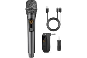 Aveek Funk Mikrofon, Wiederaufladbares Drahtloses Mikrofon mit Empfänger 2,4 GHz Wireless Microphone Dynamisches Funkmikrofon für Karaoke-Gesang, Sprache, Hochzeit, Kirche, Grau, 1 Stück