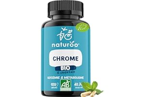 NATUROO NUTRITION Chrome Végétal & Bio - 120 Gélules Vegan (2 à 4 mois) - GLYCEMlE Normale, Métabolisme & Coupe-Faim Naturel - Fabriqué en France