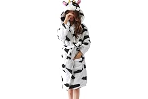 DELEY Unisexe Couple Femmes Animaux Caricature Coral Fleece Robe de Chambre Peignoir Hooded Cosplay Costume Manteau de Bain