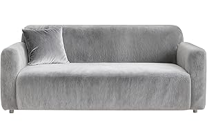 Yeahmart Thick Sofa Covers 1/2/3 Seater Pure Color Sofa Protector Velvet Easy Fit Elastic Fabric Stretch Couch Slipcover (Silver Grey, 3 Seater 195-230cm)