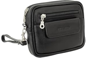 LEDERSHOP24 Branco Business Herren Damen Handgelenktasche Herrentasche Damentasche Tasche Gürteltasche Leder Schwarz