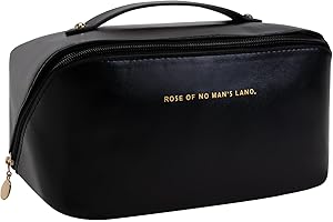 Toptime Kosmetiktasche, PU-Leder Reise Make Up Organizer, Tragbare Kulturtasche Damen, Kosmetikbeutel wasserdichte Schminktasche mit Großer Kapazität, Make Up Tasche mit Tragegriff (Schwarz)
