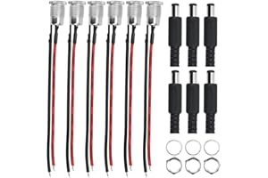 “N/A" TANCUDER 6 Pairs 5.5 x 2.1 MM 5A 500V DC Power Jack Socket Female Panel Mount Connector DC Socket Threaded Female Mount Connector Adapter with 20AWG Cable & Barrel Jack Plug Male, DC-099