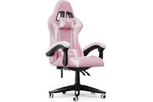bigzzia Ergonomic Gaming Chair - Gamer Chairs with Lumbar Cushion + Headrest, Height-Adjustable Office & Computer Chair for Adults, Girls, Boys (Without footrest, Pink)
