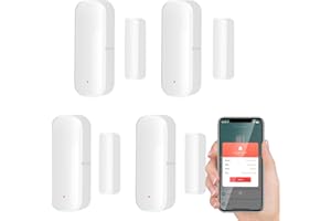 PEOUSILD Sensor de puerta y ventana inteligente WiFi, alarma de detector inalámbrico de puerta y ventana, sensor de contacto de puerta y ventana para seguridad del hogar compatible Alexa/Google Home,4PCS