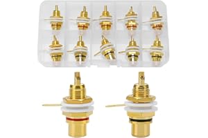 KUOQIY 10 Pièces RCA Terminal, Connecteurs de Châssis Femelle RCA Jack en Cuivre (5 Noir + 5 Rouge)