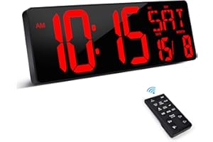 XREXS Orologio da Parete LED con Telecomando, 16,5'' con Luminosità Regolabile, Ora, Data e Temperatura