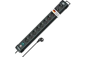Brennenstuhl Premium-Line, Steckdosenleiste 10-Fach (Steckerleiste mit Schalter und 3m Kabel, Mehrfachsteckdose mit 45° Winkel der Schutzkontakt-Steckdosen, Made in Germany) schwarz