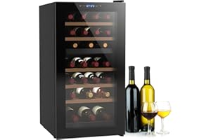 Wintem Cantinetta Vino Refrigerata Elegante - Doppia Temperatura Personalizzabile, Frigorifero Termoelettrico con Display LED Touchscreen | Capacità 28 Bottiglie 82L - Regalo di Natale